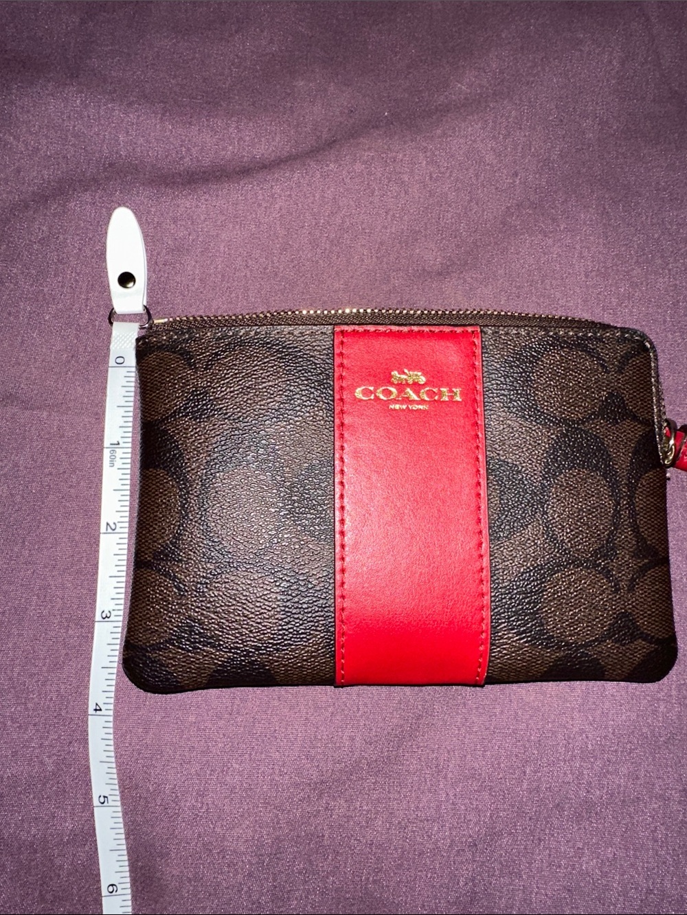 Coach Brown Signature Wristlet with Red Stripe - Picture 7 of 7